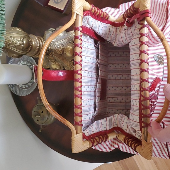 Brighton Bamboo Handle Doctor Bag Candy Stripe Red Rose Vintage Retro Style - Picture 8 of 13